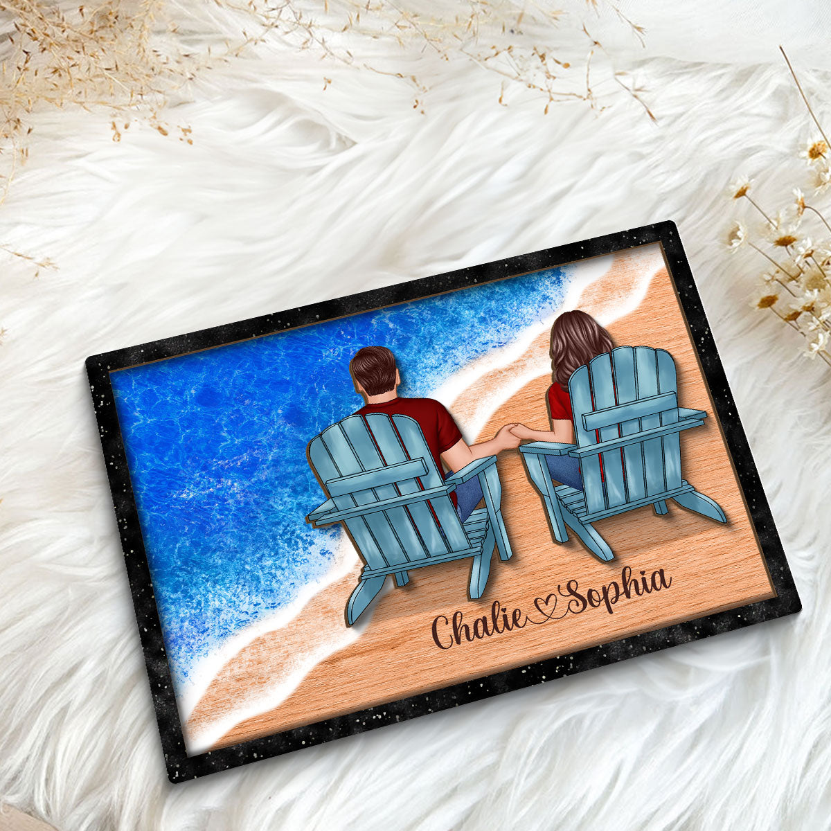 Couple Sitting On The Seaside Personalized 2-Layer Wooden Plaque