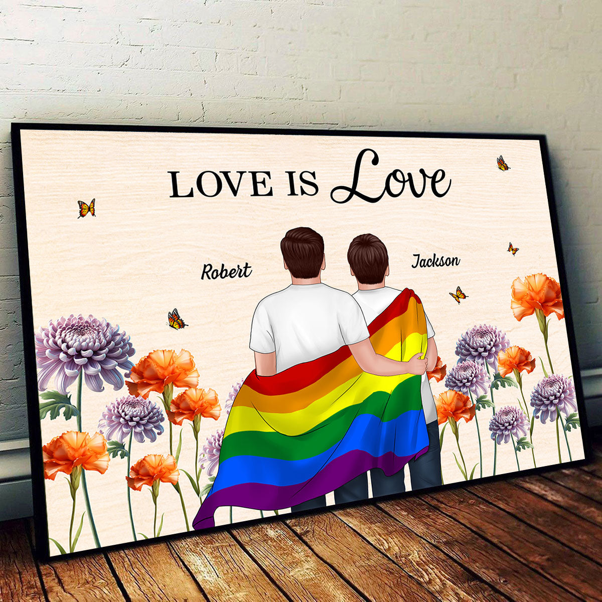 LGBTQ Couple Flag Birth Month Flower Personalized Poster, Pride Month Gift
