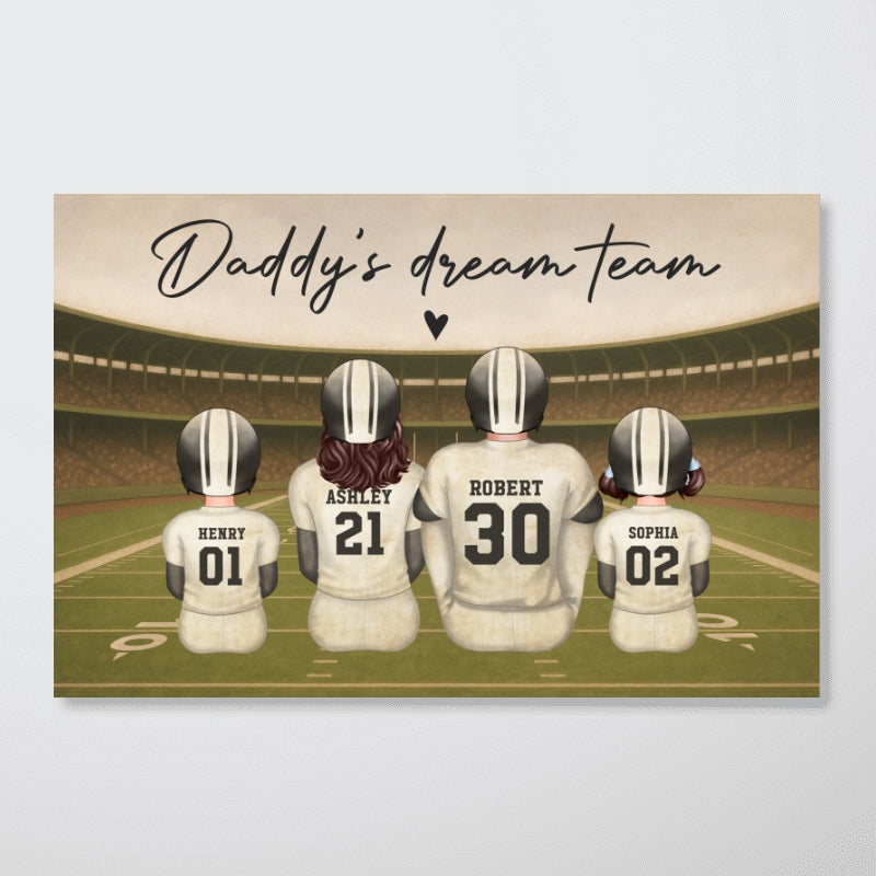 Retro Vintage American Football Daddy's Dream Team Personalized Poster| Unique Father's Day Gift For Dad