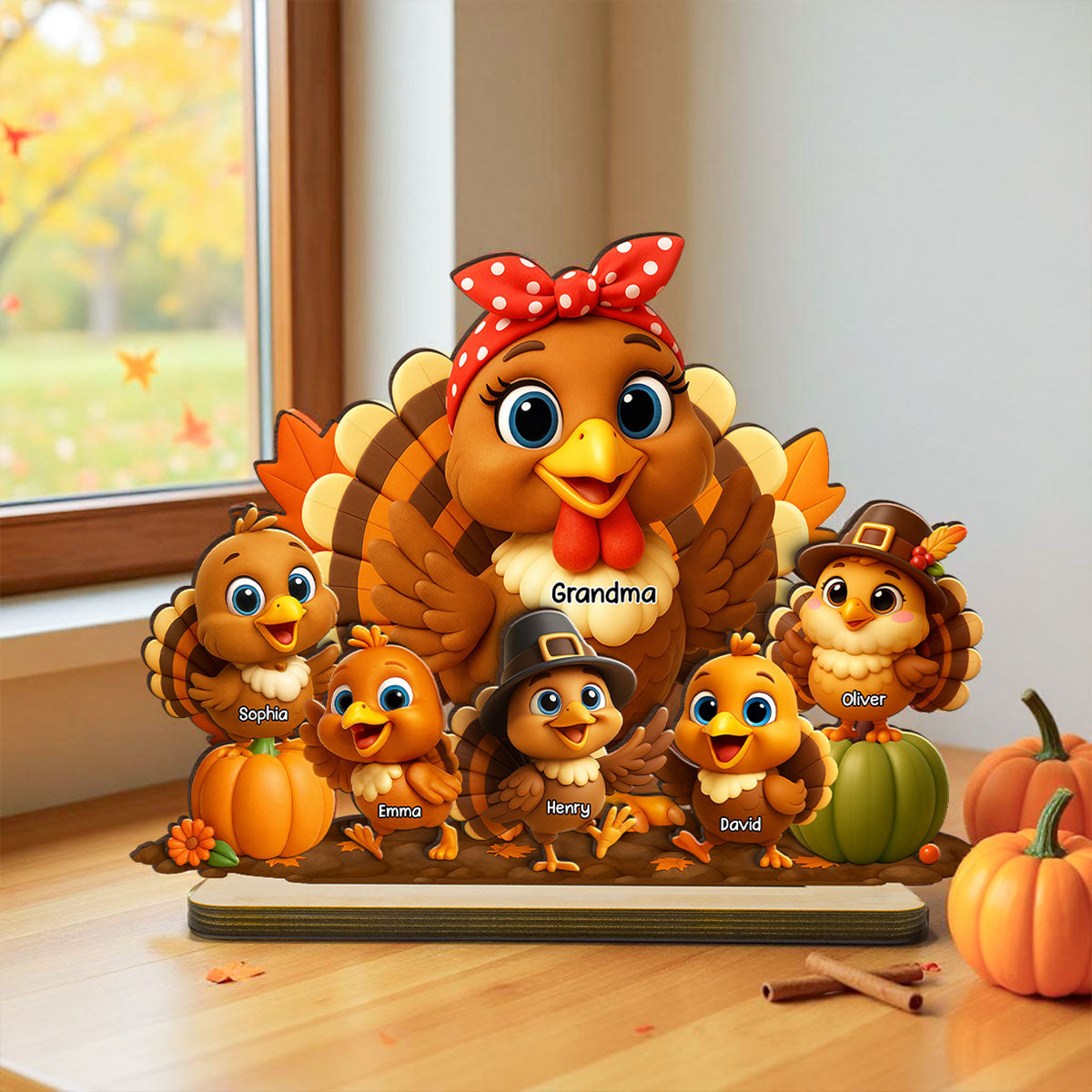 Fall Decor 3D Effect Turkeys Thanksgiving Personalized Wooden Plaque