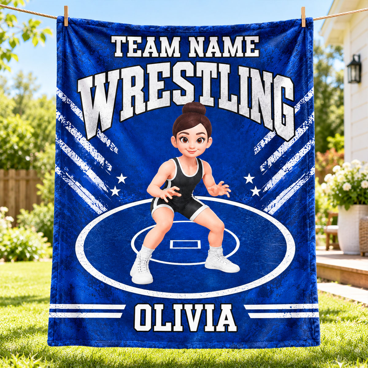 Wrestling Boy Girl Custom Name And Team Name - Personalized Fleece Blanket - Christmas Gift For Grandson, Son, Granddaughter, Daughter