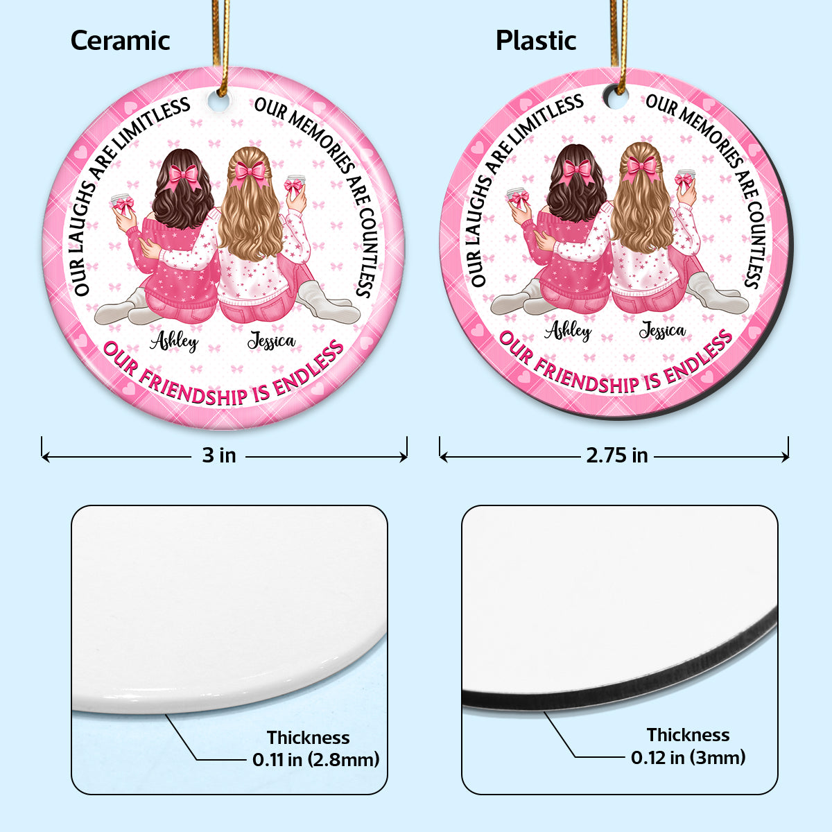 Our Friendship Is Endless Besties Back View Coquette Theme Personalized Ceramic Ornament