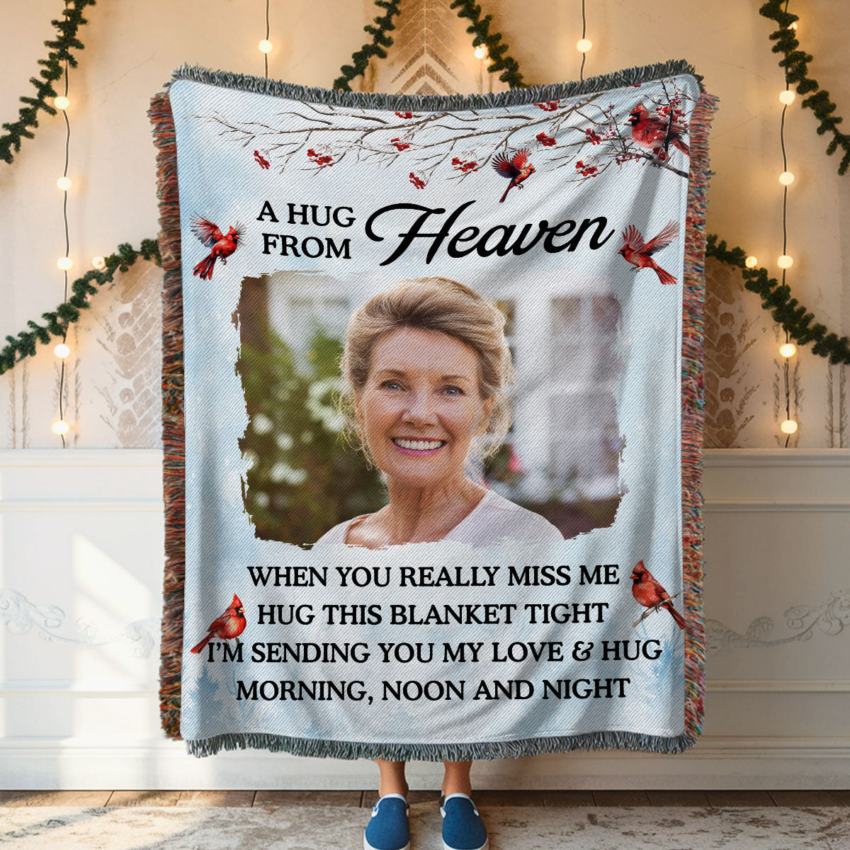 A Hug From Heaven Personalized Tapestry Woven Blanket, Memorial Keepsake, Remembrance Gift