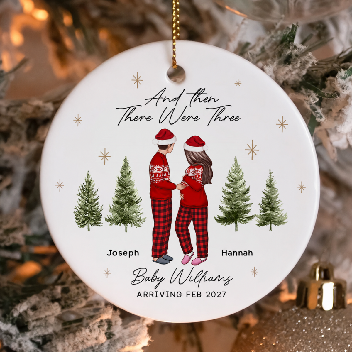 And Then There Were Three - Pregnancy Announcement Ornament - Baby Coming Soon Ornament - Ornament for Baby - Expecting Mom Gift
