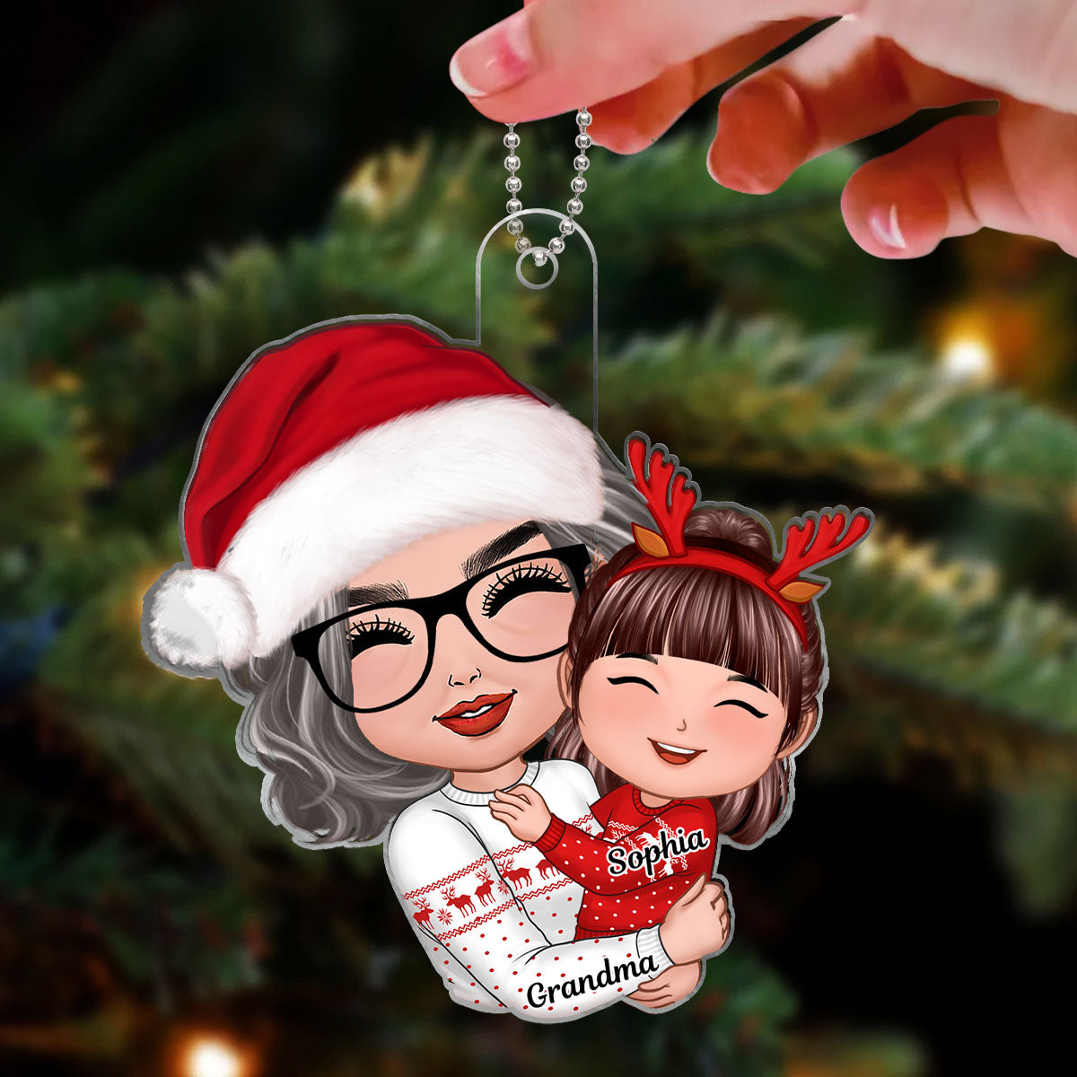 Doll Grandma Hugging Kid Christmas Gift For Granddaughter Grandson Grandchildren Personalized Acrylic Ornament