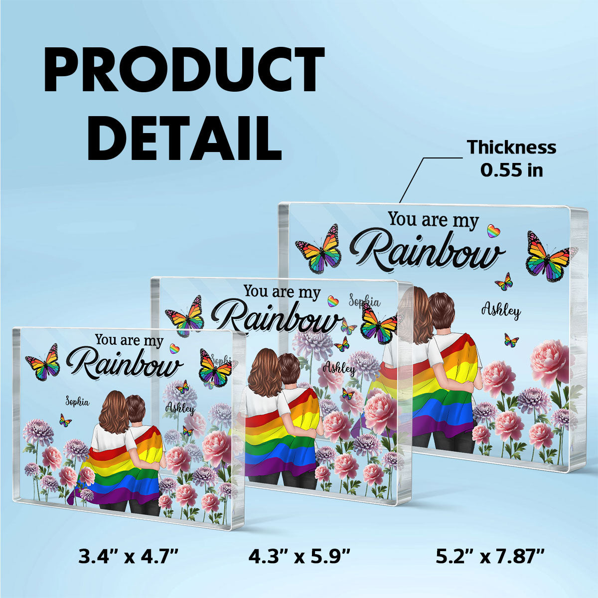 Pride Month LGBT Couple Birth Month Flowers Personalized Rectangle Acrylic Block Plaque, Gift For Couple