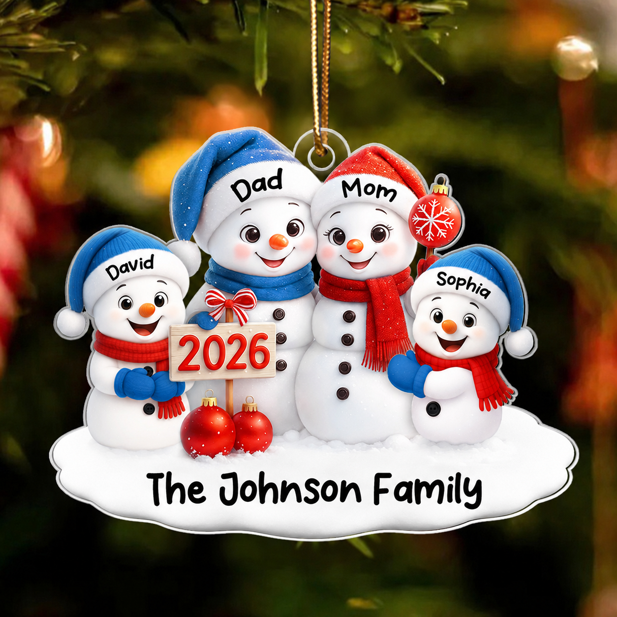 Family Snowmen 2026 - Personalized Acrylic Ornament - Festive Christmas Decor, Christmas Gift for Family