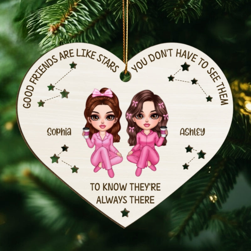 Good Friends Are Like Stars They're Always There Personalized Wooden Ornament, Best Friends Christmas Gift