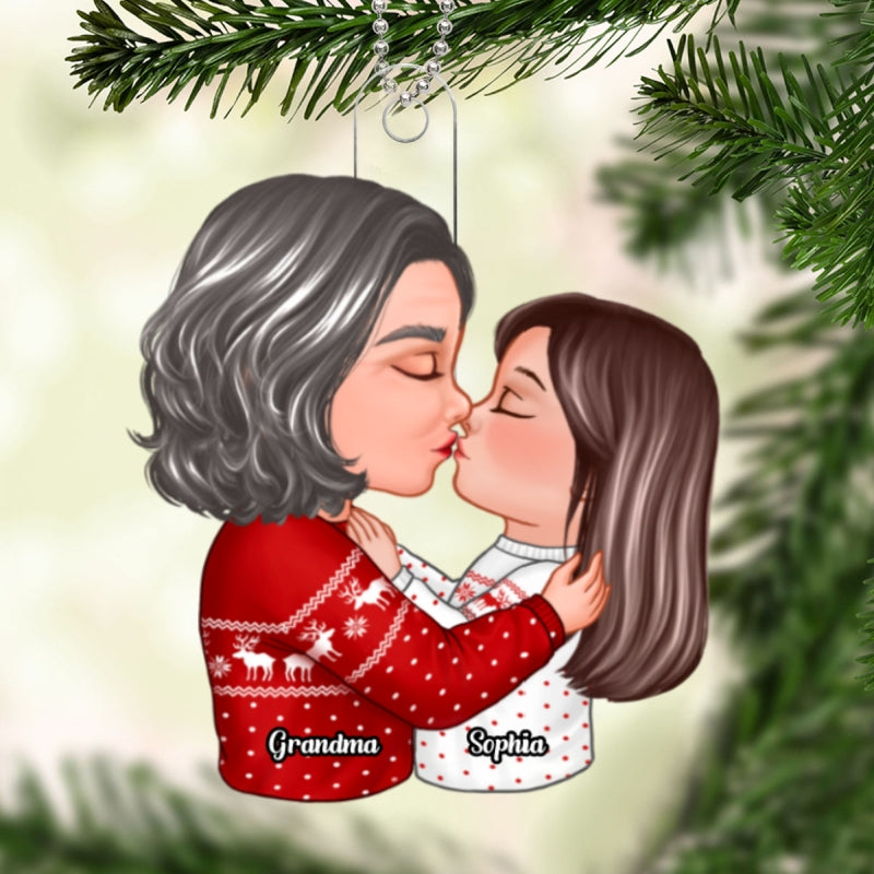 Doll Grandma Kissing Kid Christmas Gift For Granddaughter Grandson Personalized Acrylic Ornament