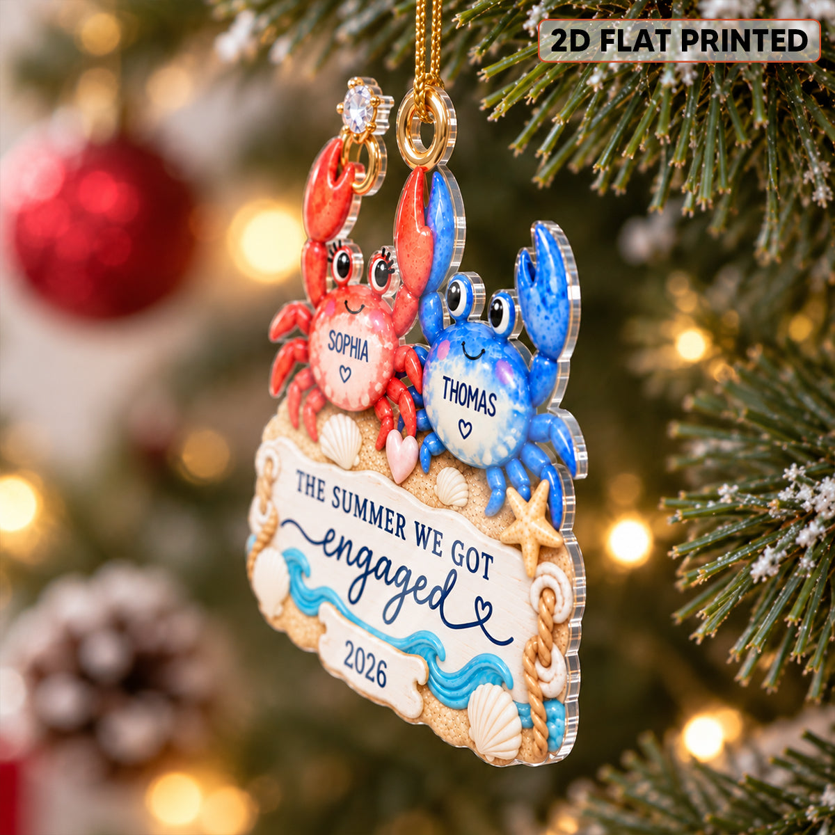 The Summer We Got Engaged 2D Flat Crab Couple - Personalized Acrylic Ornament - Custom Names & Year Engagement Keepsake
