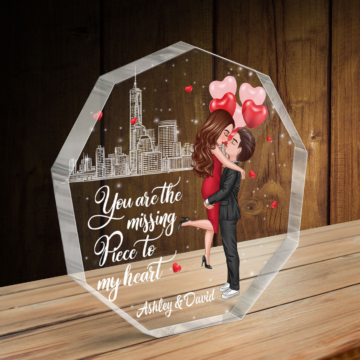 The Missing Piece To My Heart Personalized Nonagon Acrylic Plaque - Valentine‘s Day Gift For Him, Gift For Her