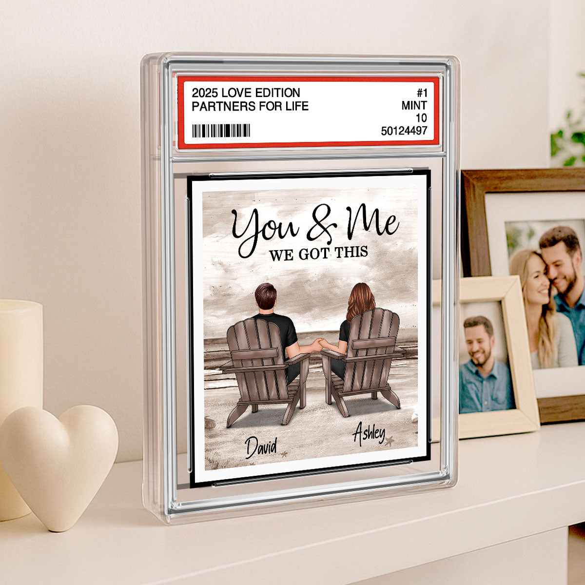 Couple Back View At Beach Trading Card Style Personalized Acrylic Block Plaque, Gift For Him, Gift For Her