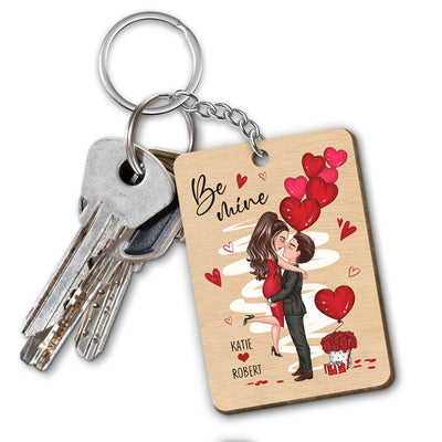 Be Mine Doll Couple Hugging Kissing Gift For Him For Her Personalized Wooden Keychain