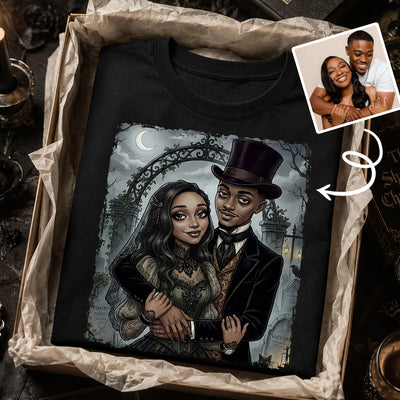 Custom Gothic Couple Portrait from Photo - Personalized Shirt - Couple Halloween Matching Shirts, Anniversary Gift for Her, for Him