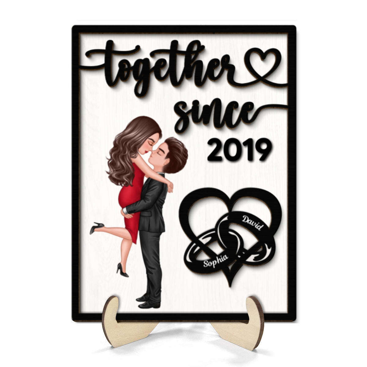 Together Since Couple Rings Valentine‘s Day Gift For Him For Her Personalized 2-Layer Wooden Plaque