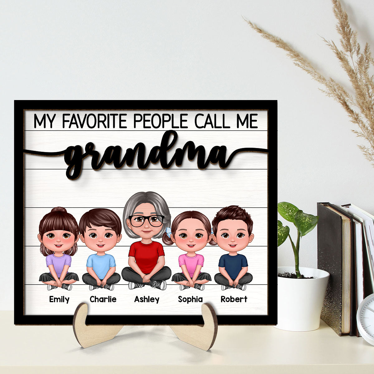 Grandma Grandkids Sitting My Favorite People Call Me Grandma Personalized 2-Layer Wooden Plaque