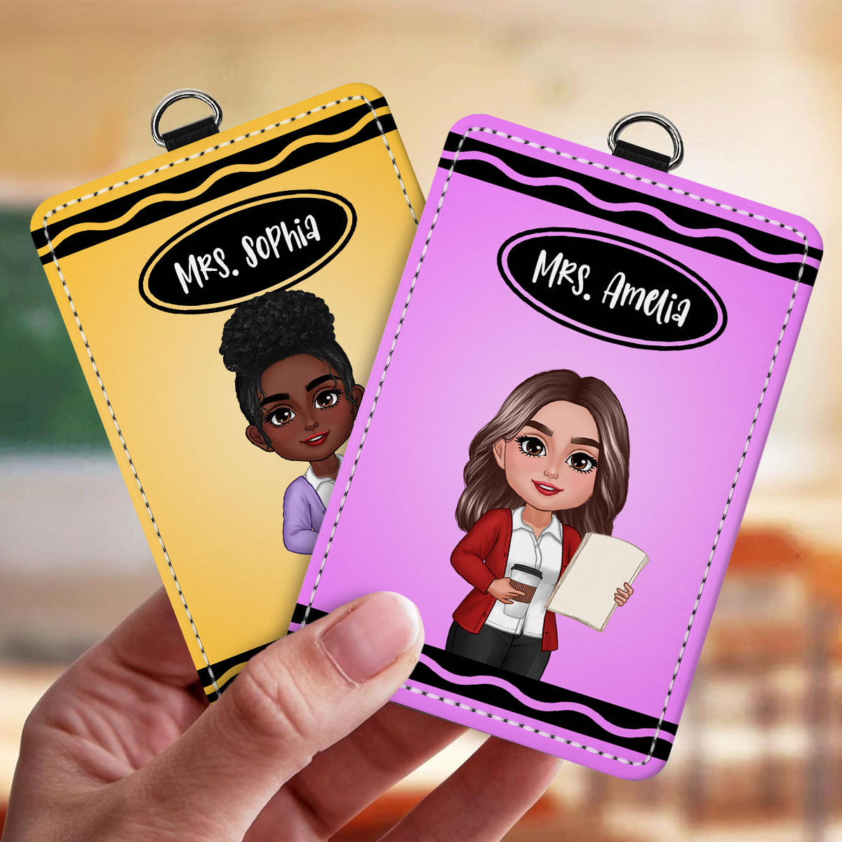 Crayon Themed Teacher Name Personalized ID Badge Holder, Back To School Gift