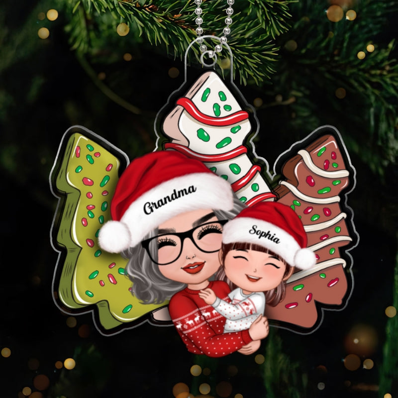 Grandma Holding Grandkid Christmas Tree Cake, Gift For Granddaughter Grandson, Personalized Acrylic Ornament