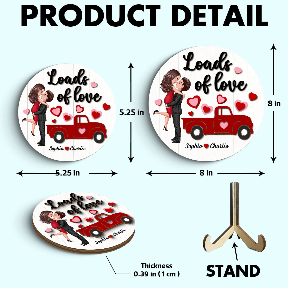 Couple Hugging Kissing Truck Loads Of Love  Gift Personalized 2-layer Wooden Plaque
