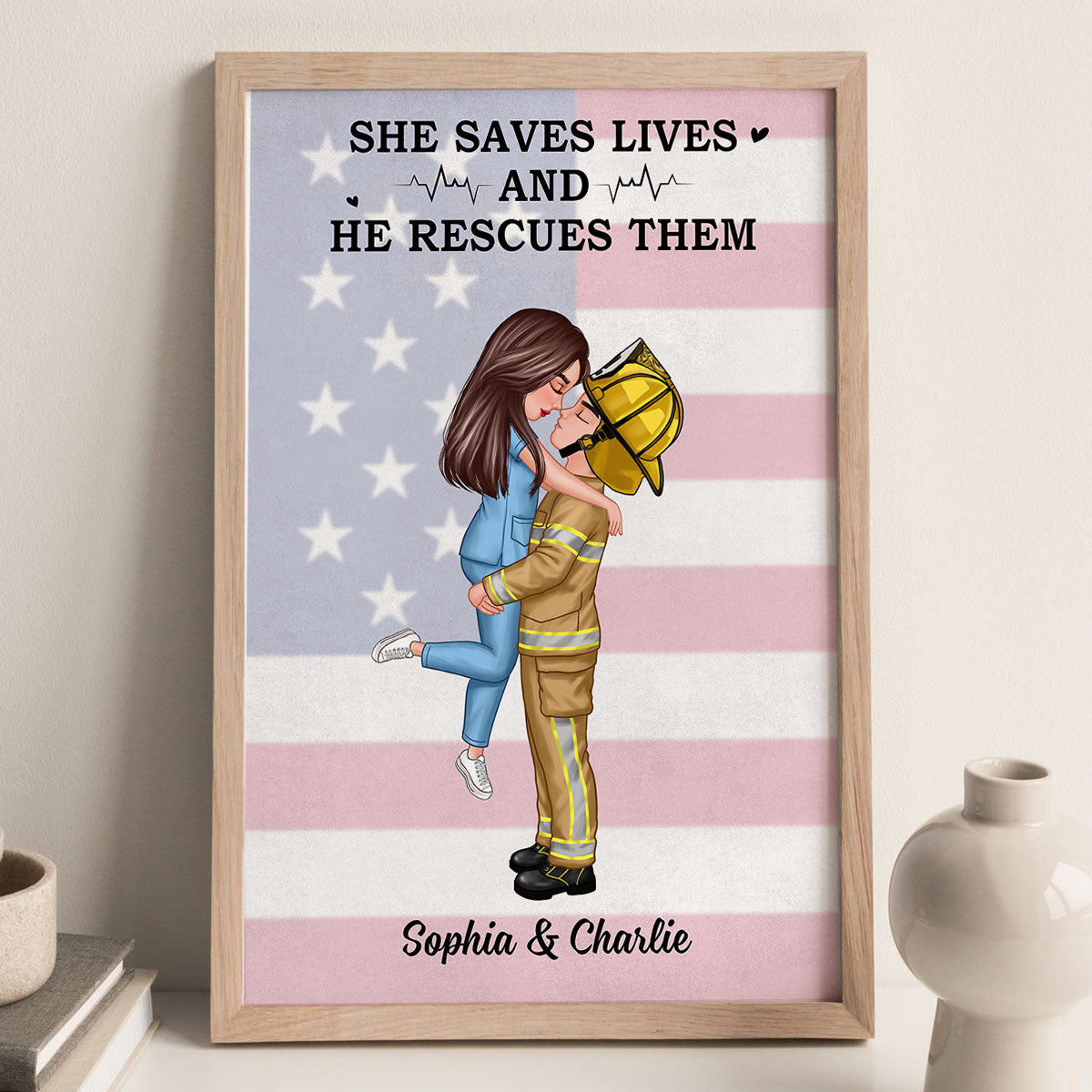 Nation Flag Couple Gifts by Occupation Gift For Her Gift For Him Personalized Vertical Poster