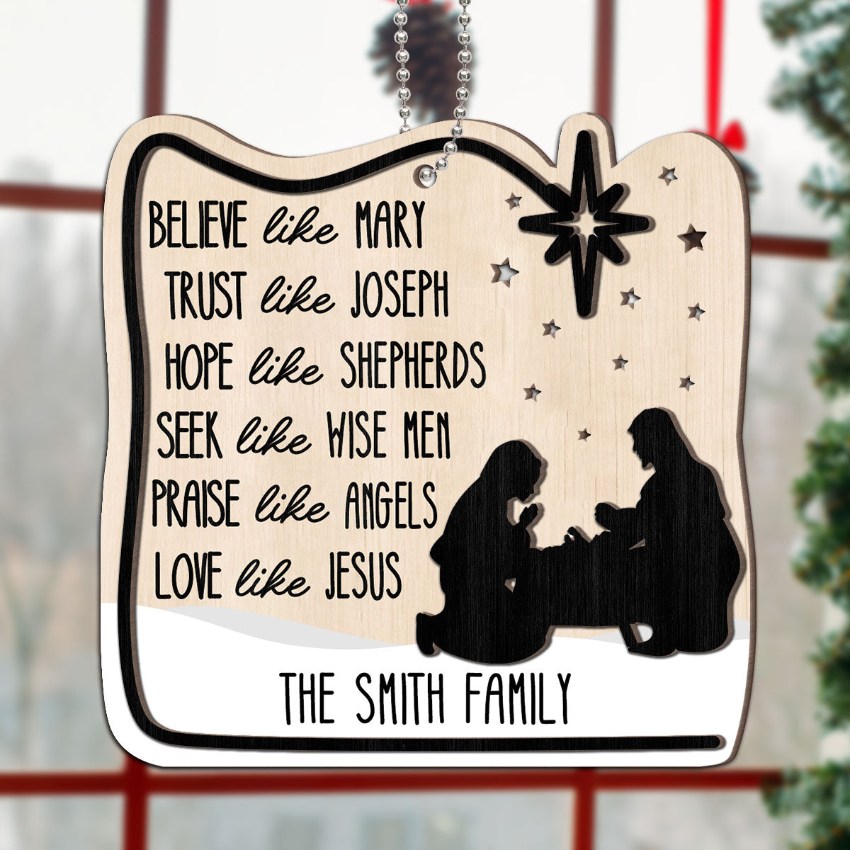 Believe Like Mary Christian Family Personalized 2-Layer Wooden Ornament