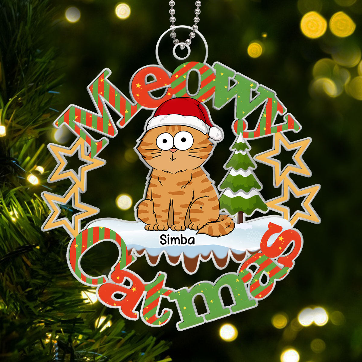 Meowy Catmas Funny Cat Personalized Acrylic Ornament