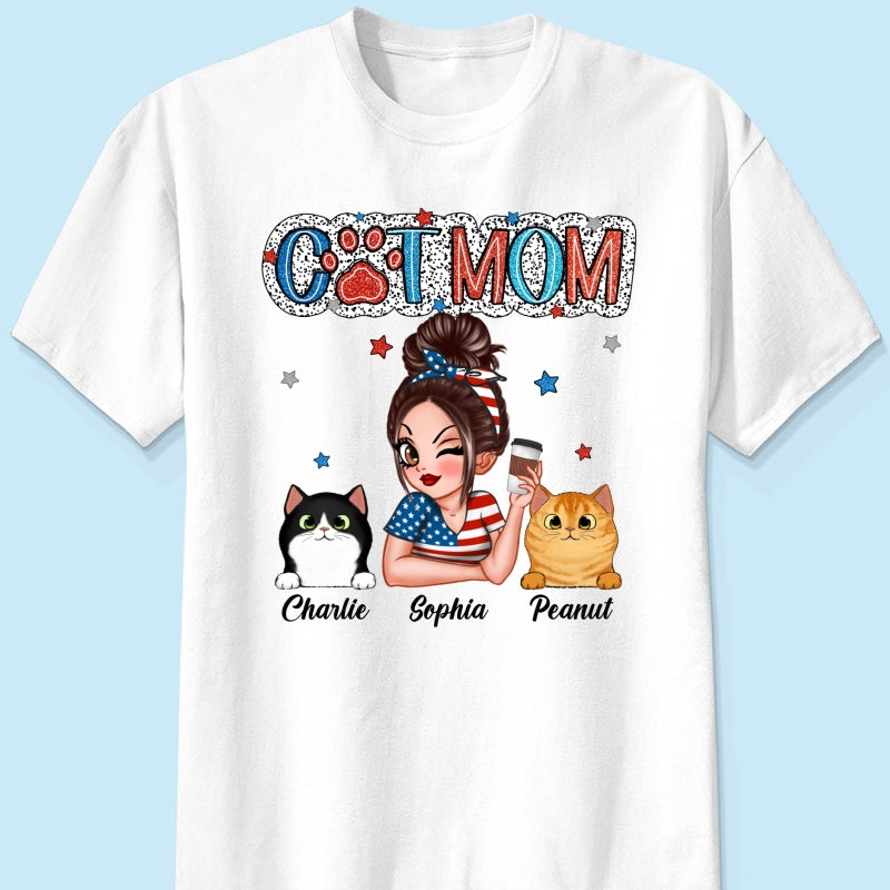 4th Of July Cat Mom Personalized Shirt, Gift For Cat Lover