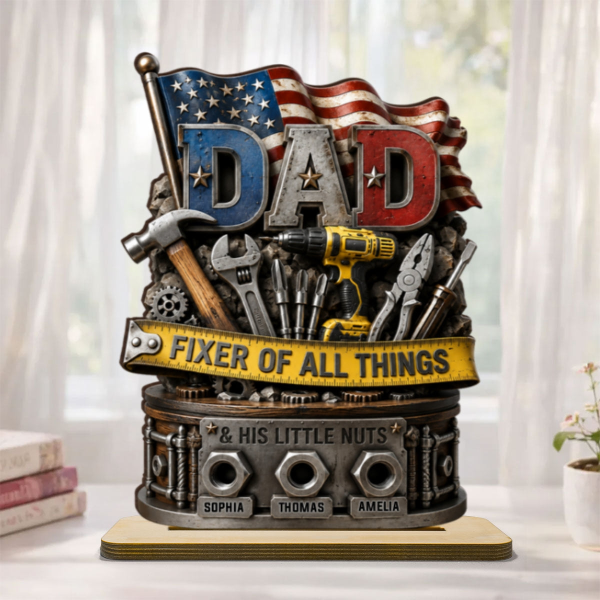 Dad Fixer of All Things Master Handyman- Personalized 2-Layered Wooden Plaque - Father's Day Gift for Dad, Husband