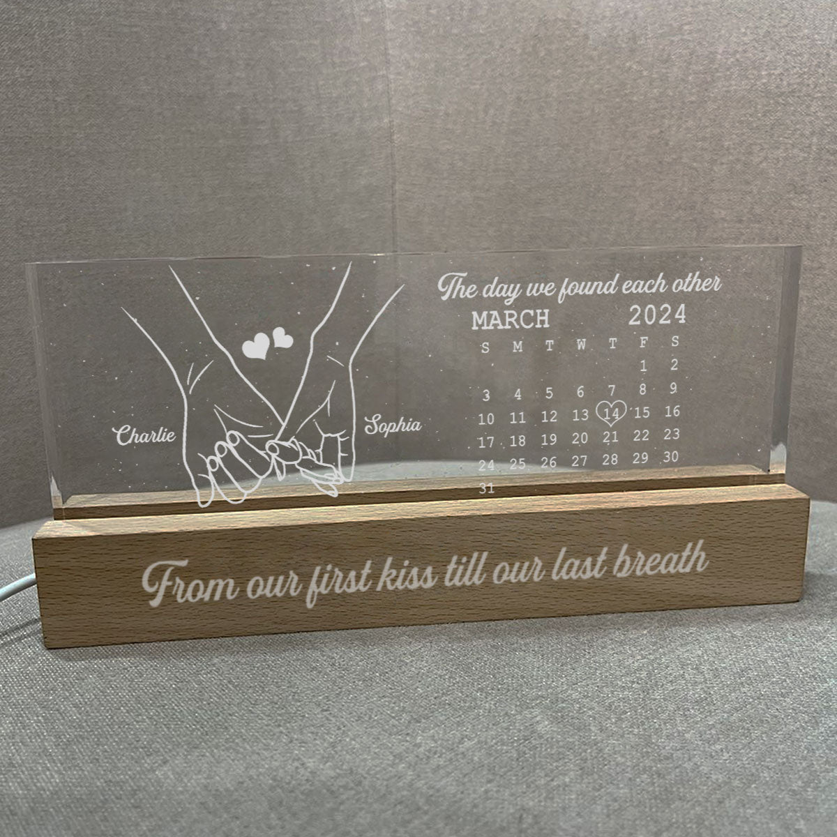 The Day It All Began Couple Anniversary Calendar Keepsake Hand In Hand Personalized Acrylic Block LED Night Light