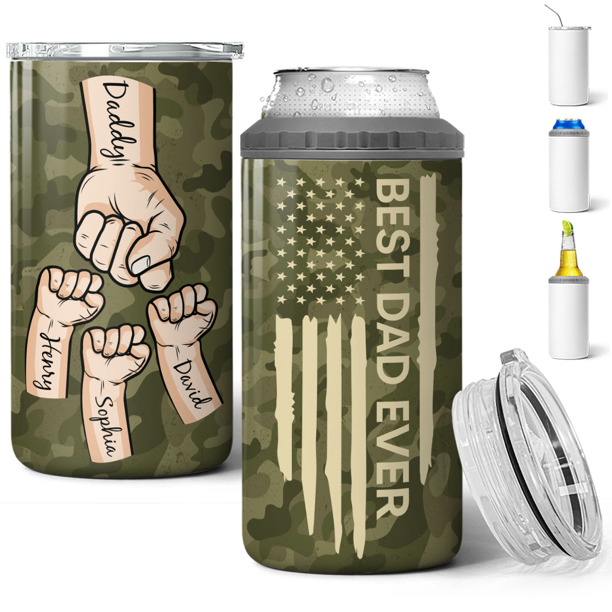 Best Dad Papa Ever Fist Bumps Vector Nation Flag Gift For Husband Father Figures Personalized 4 In 1 Can Cooler