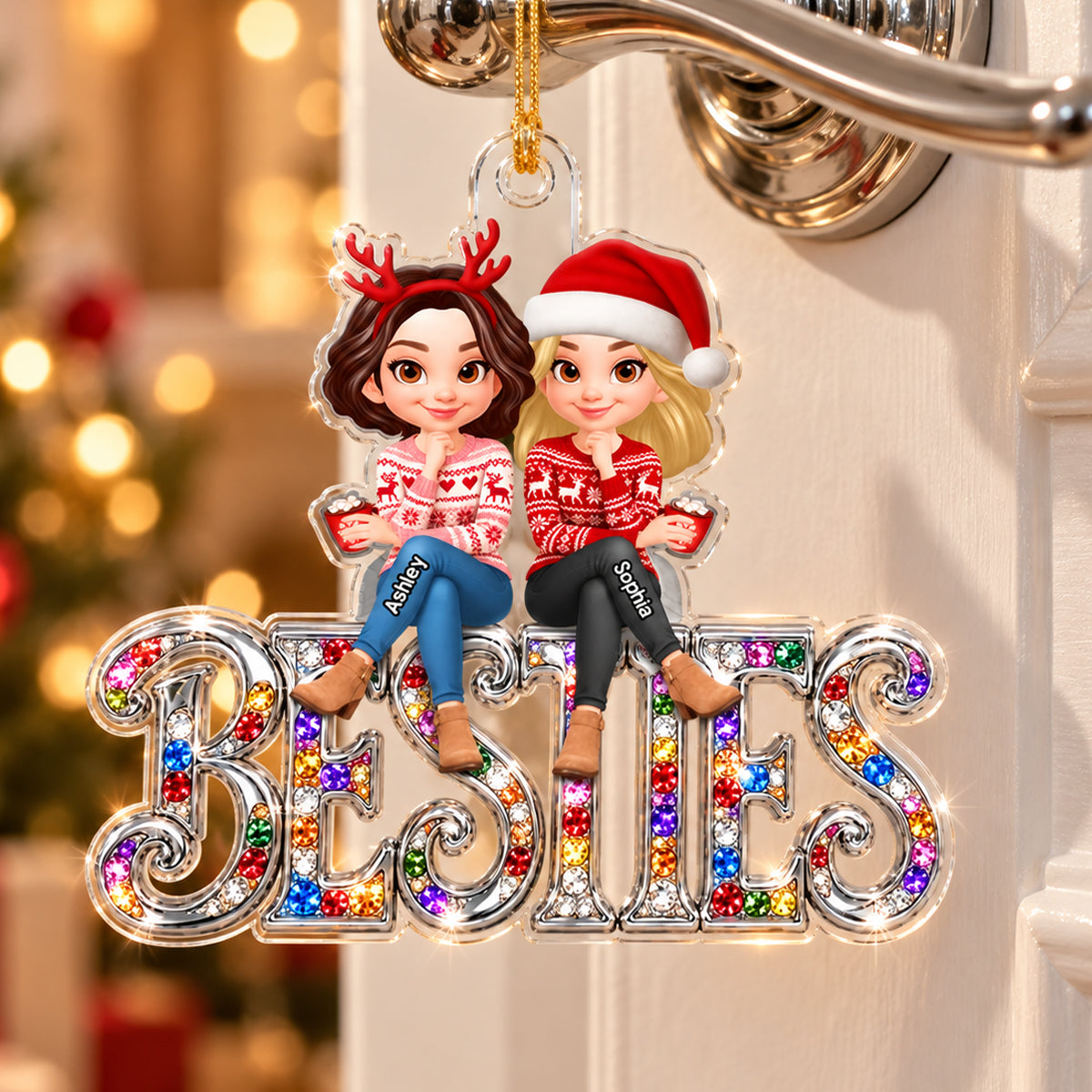Sparkling BESTIES - Personalized Acrylic Ornament - Best Friend Christmas Keepsake Gift