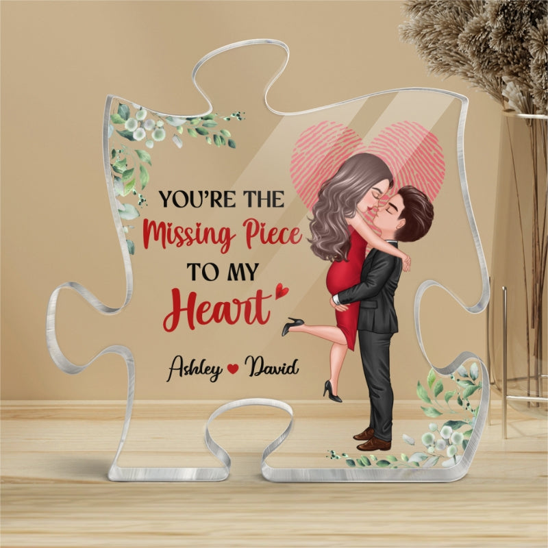 The Missing Piece Couple Heart Fingerprint - Personalized Acrylic Block Plaque
