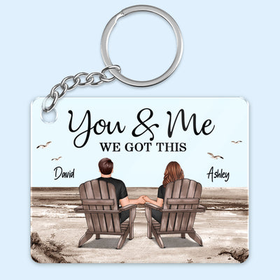 Retro Vintage Back View Couple Sitting Beach Landscape Personalized Acrylic Keychain
