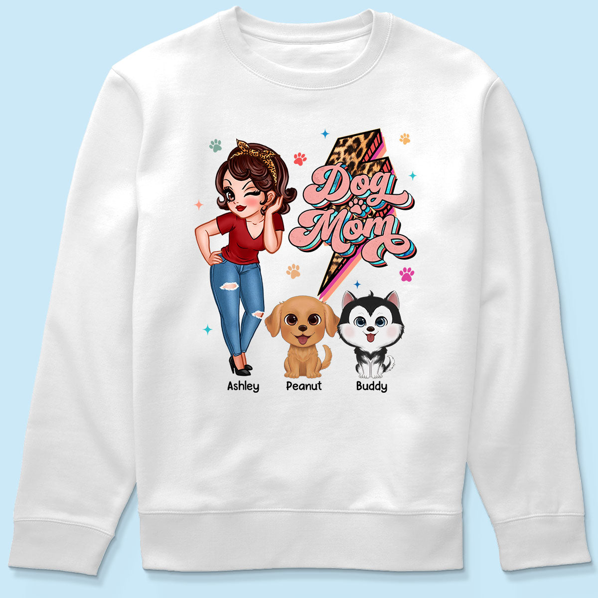 Dog Mom Retro Leopard Lightning Personalized Shirt