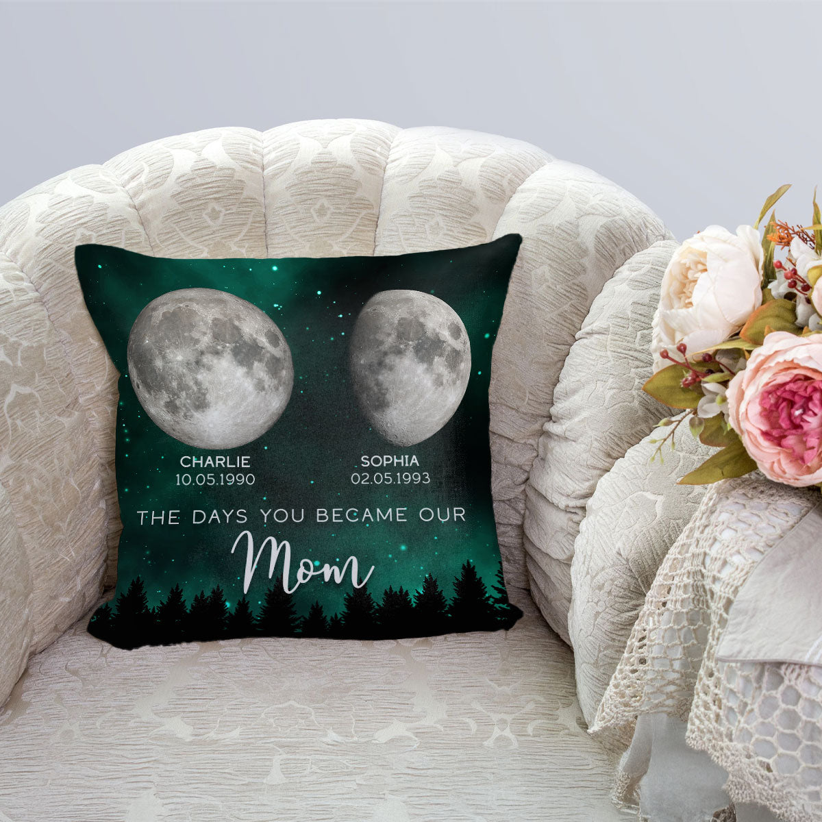 Galaxy Night Custom Birth Moon Phase The Days You Became Our Mom Personalized Pillow