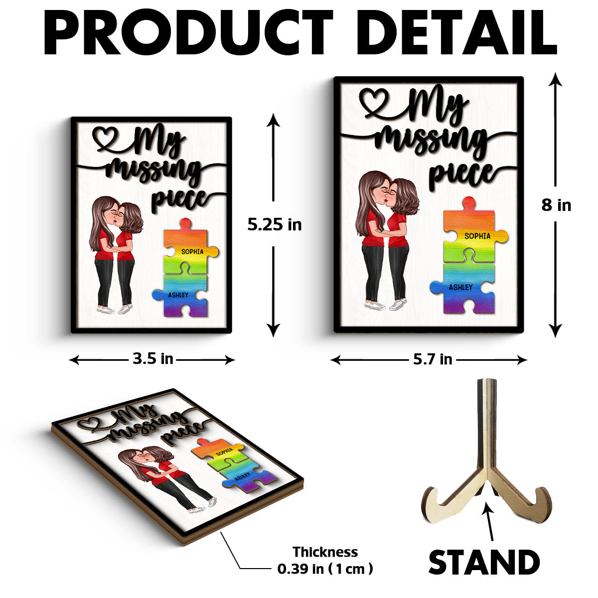 My Missing Piece Couple Kissing Puzzle Pieces LGBTQ+ Couple Pride Month Personalized 2-Layer Wooden Plaque