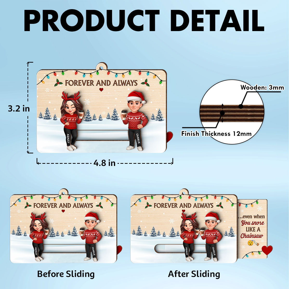 Love & Laughs Couple Hidden Messages - Personalized Slider Ornament - Christmas Gift Anniversary Gift For Couples