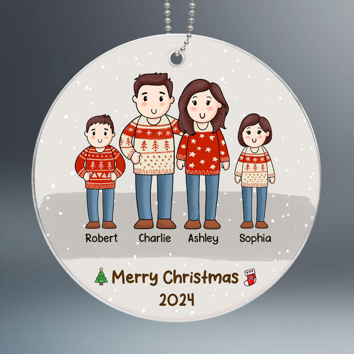 Comic Family Christmas Simple Background Personalized Acrylic Ornament