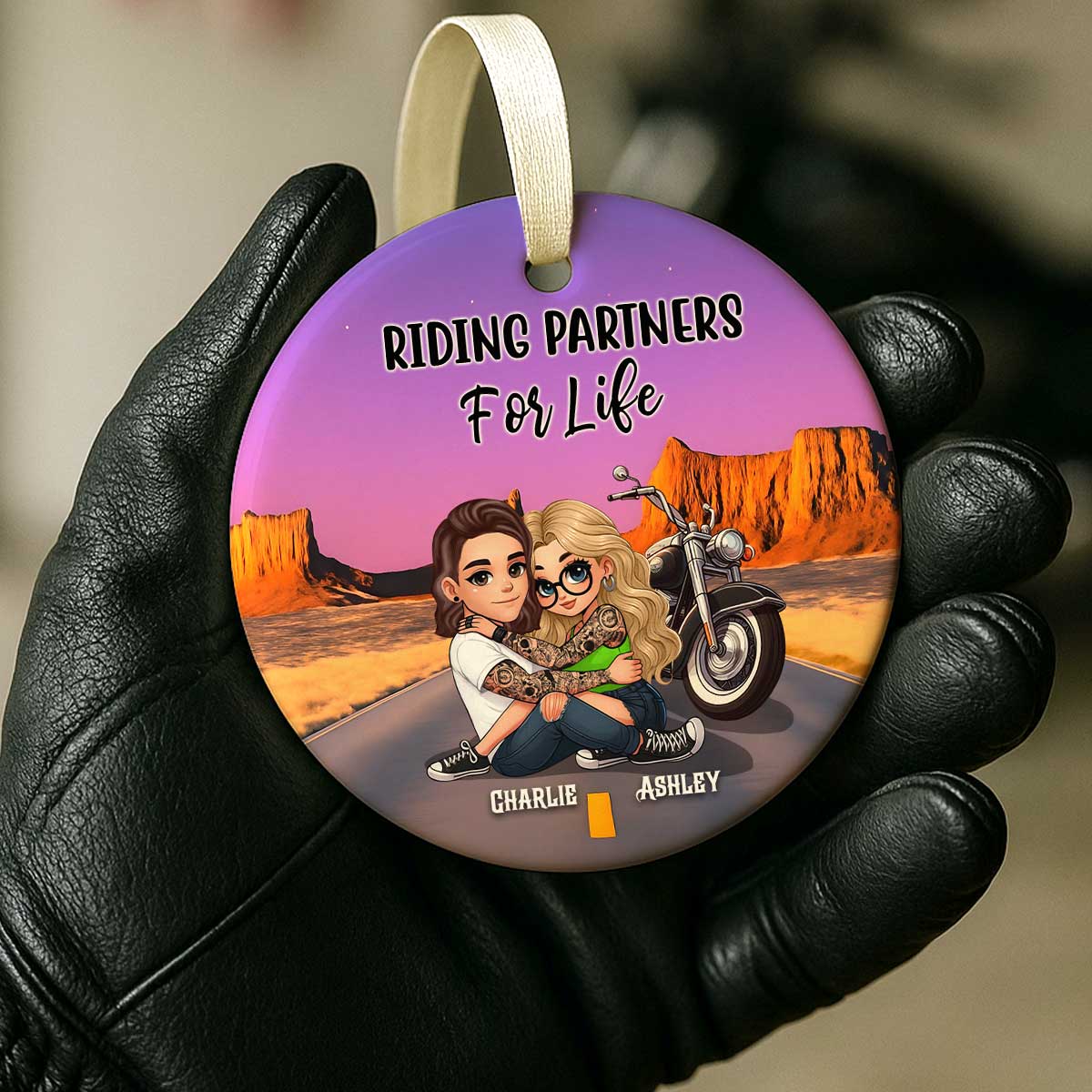 Couple Riding Side By Side Personalized Ornament for Biker Couples, Anniversary Gift, Christmas in July Gift for him, for her