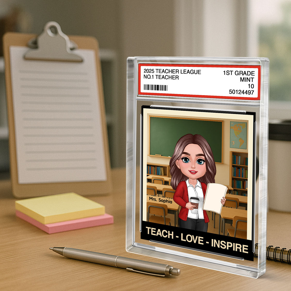 Teacher Teach Love Inspire Trading Card Style Personalized Rectangle Acrylic Block Plaque