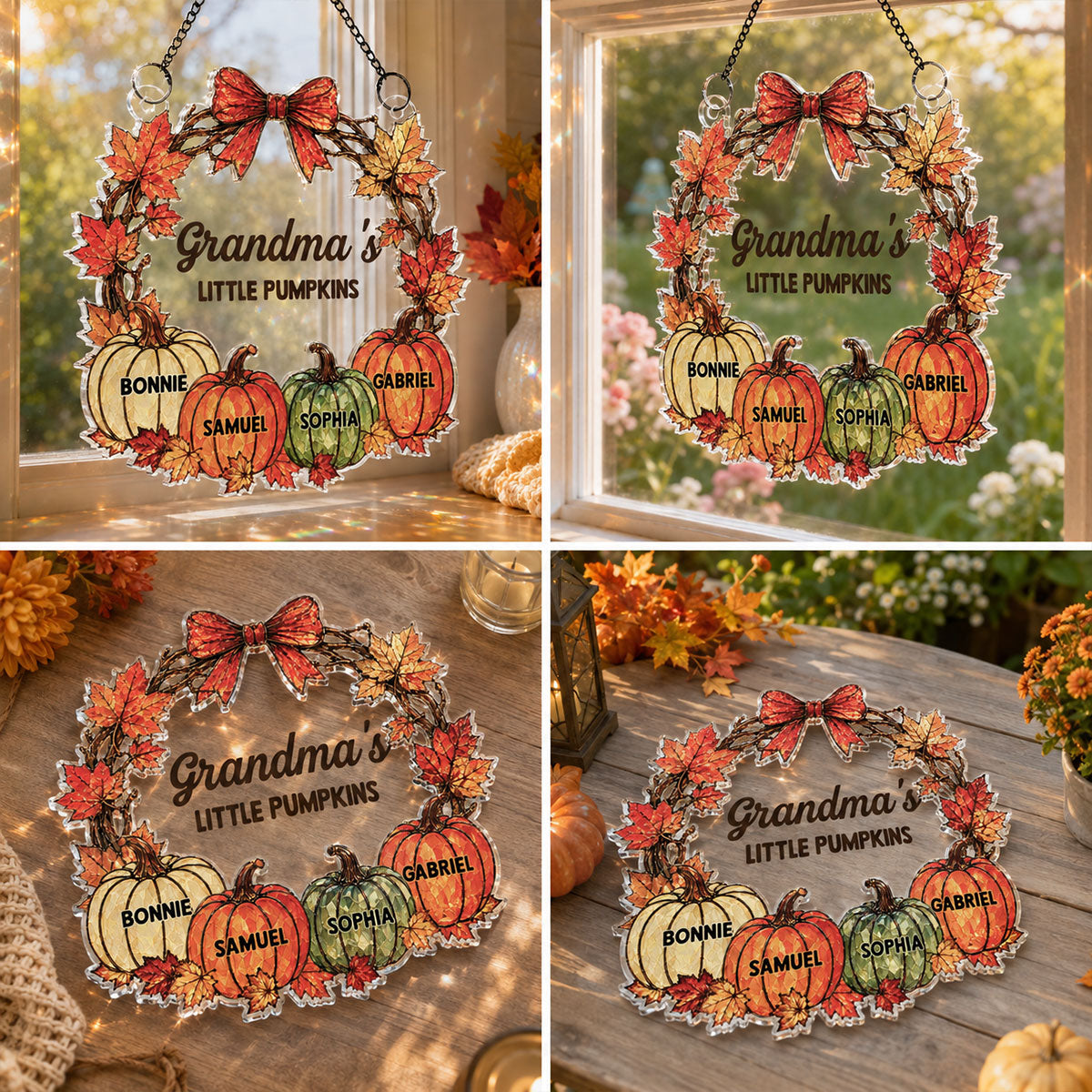 Grandma Little Pumpkins - Personalized Suncatcher - Fall Season Decoration