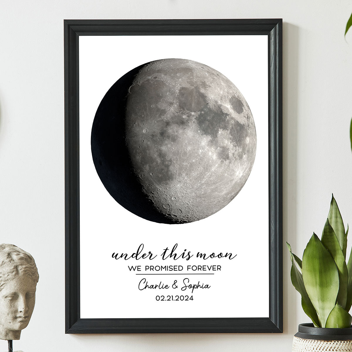 Under This Moon We Promise Forever Couple Custom Moon Phases Anniversary Date Personalized Poster, Anniversary Gift, Wedding Gift For Couple, For Him, For Her, Boyfriend, Girlfriend, Husband, Wife