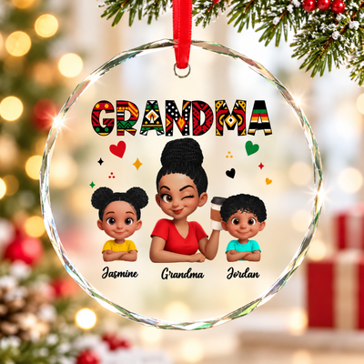 Tribal Pattern Grandma Grandkids Love - Personalized Glass Ornament - Gift For Grandma