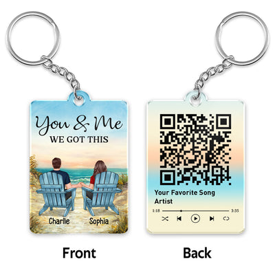 Love You To The Beach And Back Summer Couple Sitting Back View Favorite Song QR Code Personalized Acrylic Keychain