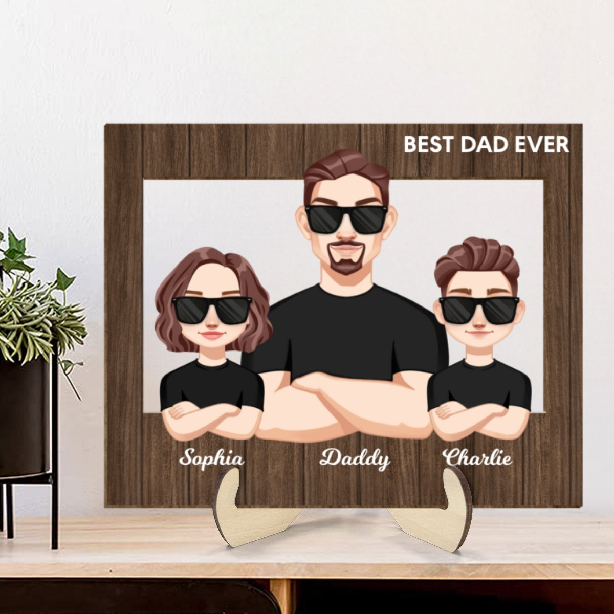 Vector Man Dad Grandpa And Kids Personalized 2-Layer Wooden Plaque