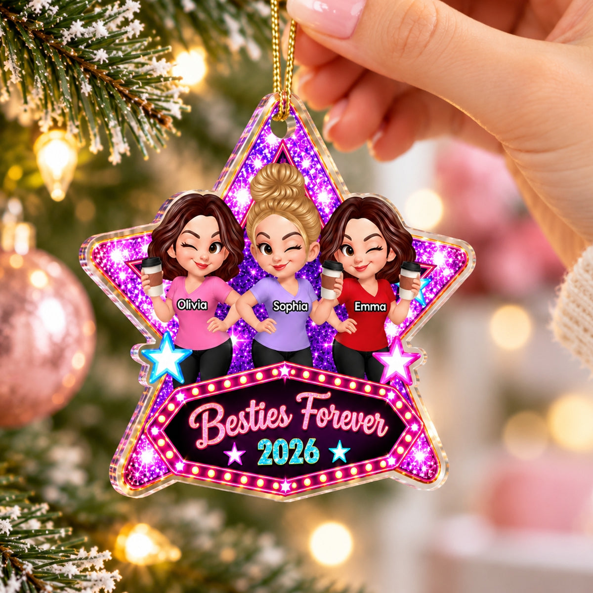 Besties Sisters Forever Stars - Personalized Acrylic Ornament - Christmas Gift For Besties Sister