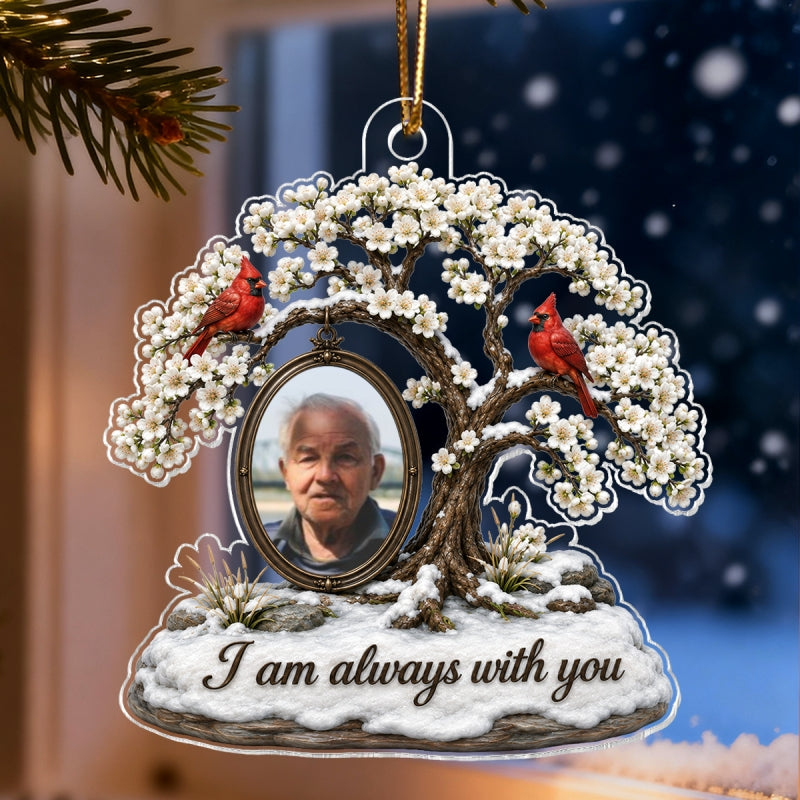 Cardinal Blossom Tree Custom Photo of Lost Loved One - Personalized Acrylic Ornament - Memorial Gift, Sympathy Gift