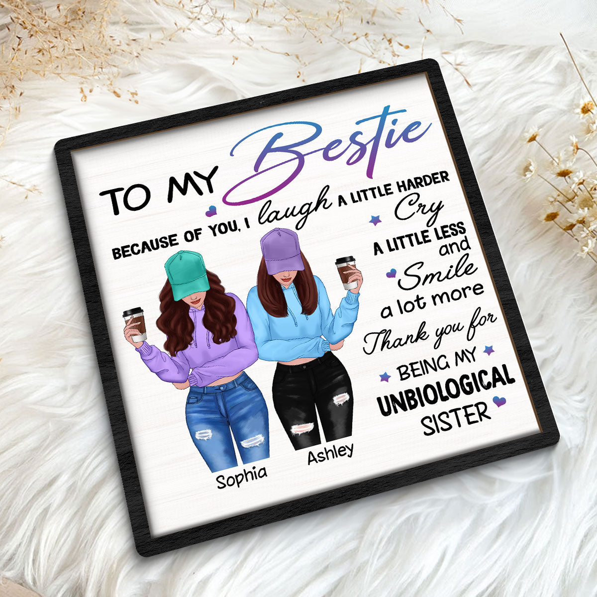 To My Bestie Front View Personalized 2-layer Wooden Plaque