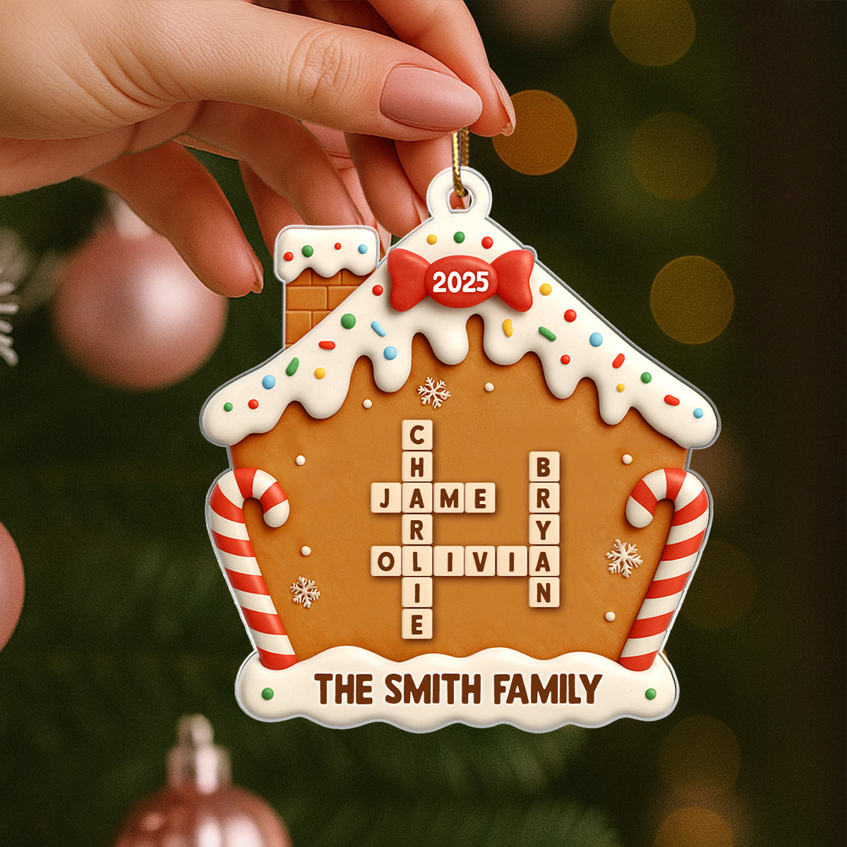 Family Name Crossword Cake House - Personalized Acrylic Ornament - Special Christmas Gift For Family