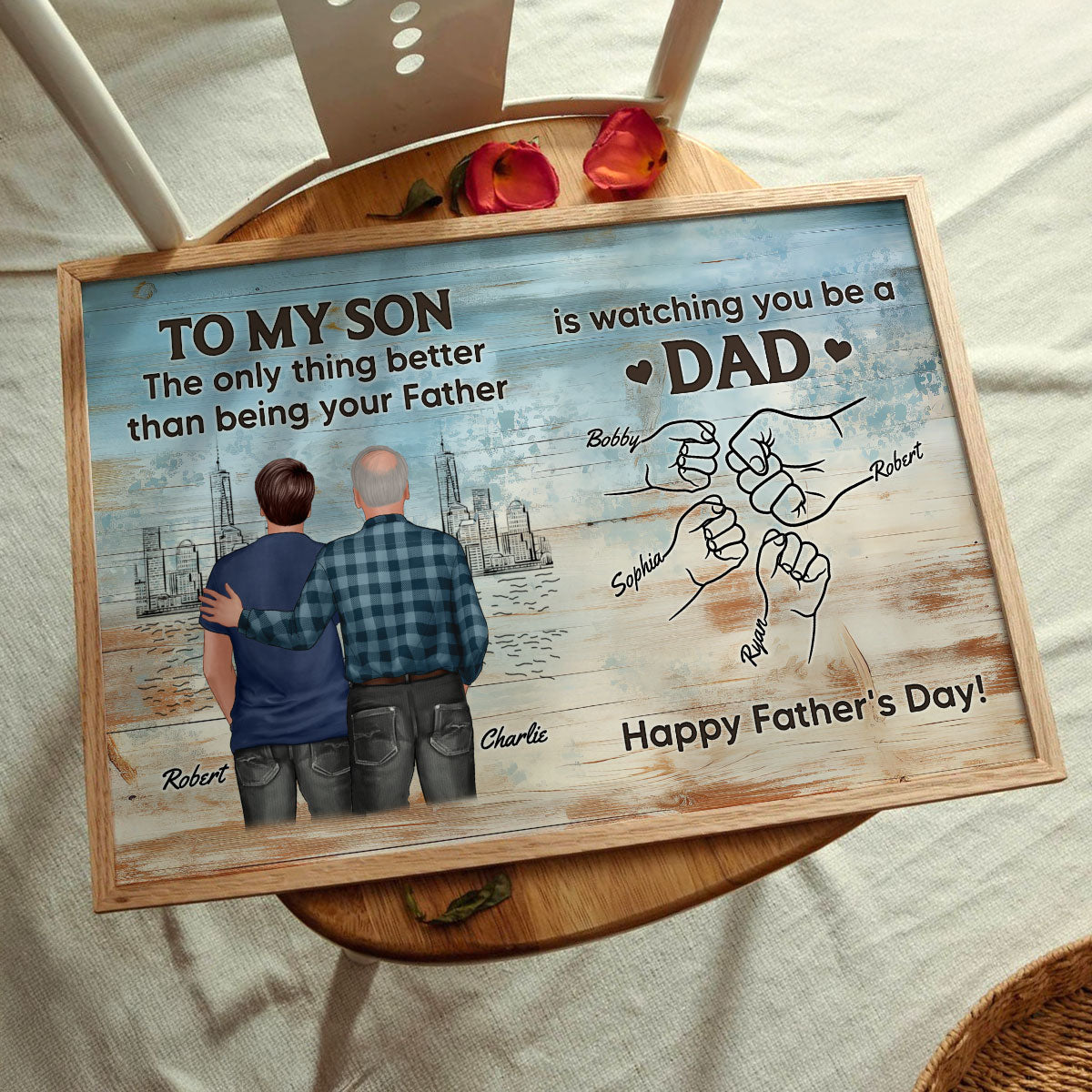 Watching You Be A Dad From Mom Dad To Son Wooden Texture Personalized Poster, Gift For Son